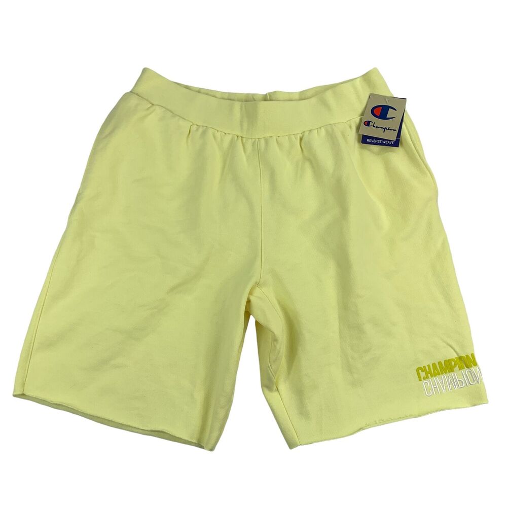 Champion Mens Fleece Mirrored Logo Reverse Weave Sweat Shorts Yellow 2XL